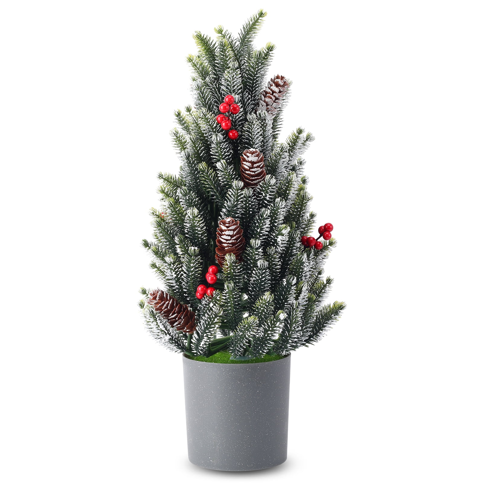TheirNear Mini Christmas Tree with Snow and Pine Cones/Cranberries