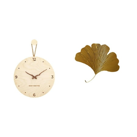 2 Pieces Wall Clock Leaf Wall Sculptures Wrought Iron Quiet Design for Living Room Bedroom Office Decor