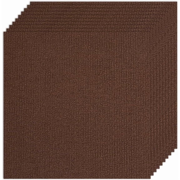 10Pcs Carpet Tiles Peel and Stick 12" x 12" Square Carpet Floor Tile Non-Slip Pets Living Room Bedroom Coconut Brown Coconut Brown