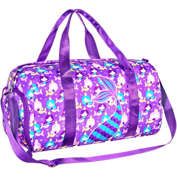 AGSDON Dance Ballet Bags for Girls, Kids Duffle Gym Bag Travel with Shoe Compartments Sports Ballet Bag Teens Weekender Sleepover Carry On Bag Purple Mermaid