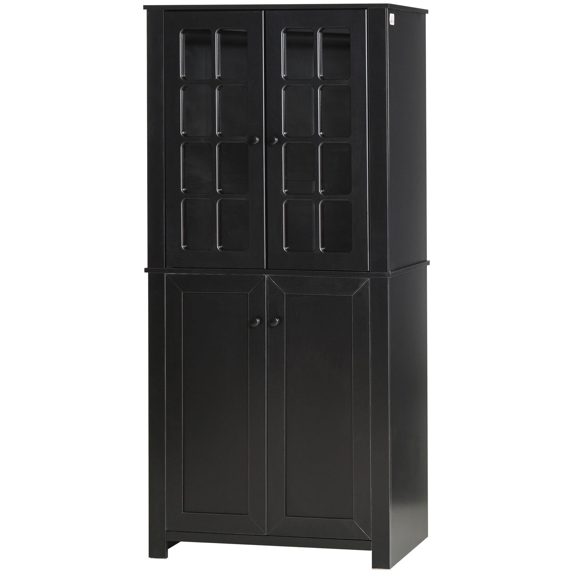 HOMCOM Contemporary Kitchen Pantry Freestanding Storage Cabinet Cupboard with Framed Glass Doors and Shelves Natural Wood Grain