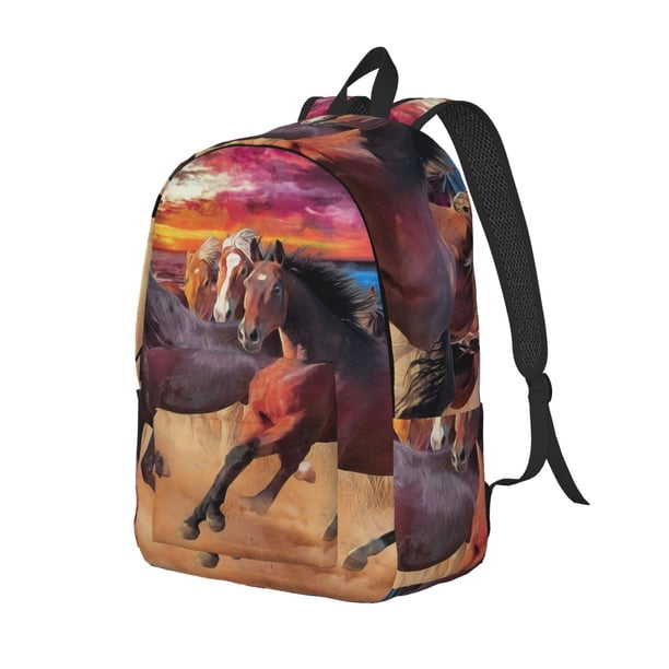 Disketp a herd of horses Mochila de Lona Estampada, Mochila Escolar de Viaje Ligera para Estudiantes y Portátil-Small