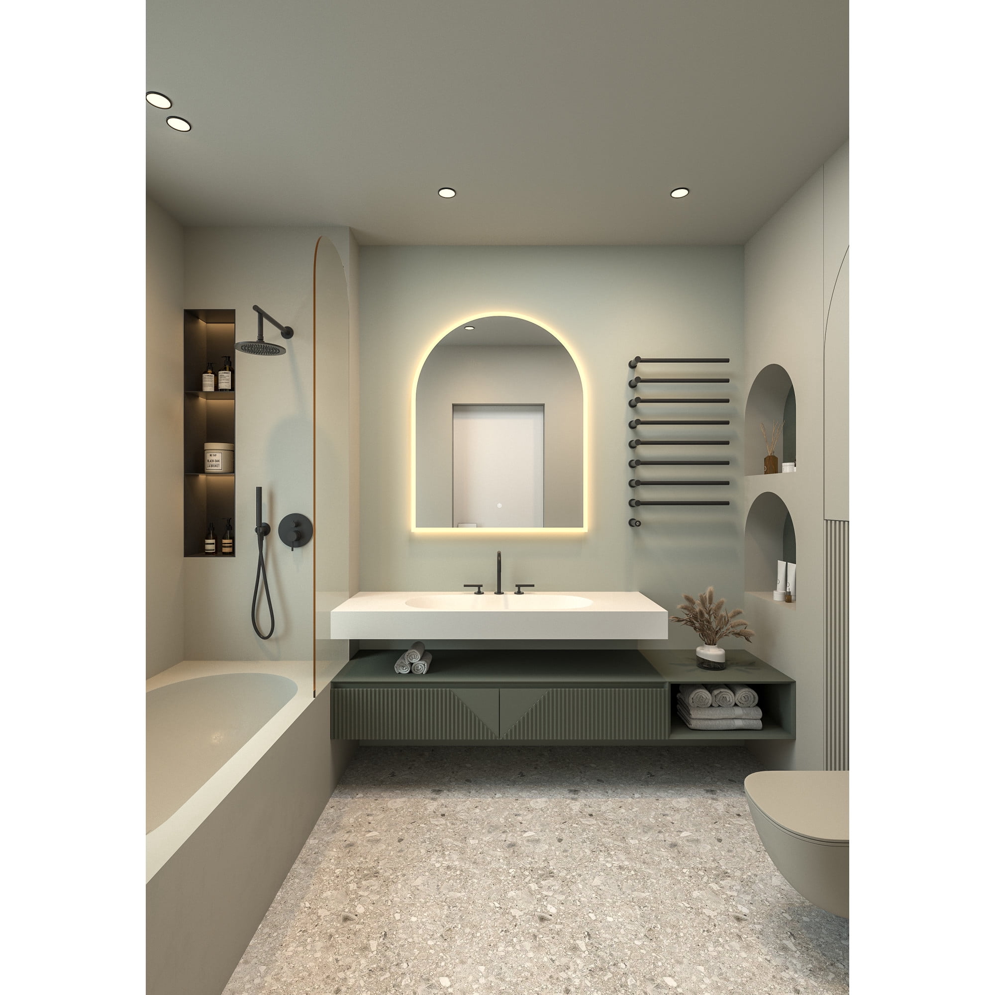 Kingston Brass MR4013240 Aurora 30-Inch x 60-Inch Arched LED Bathroom Mirror, Front and Back Light, Anti-Fog, Dimmable Touch Sensor Lighted Mirror in Silver