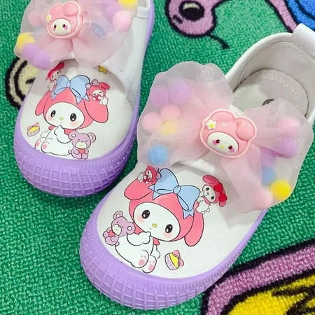 

Sanrios Hellokittys My Melody Cinnamoroll Kuromi Kindergarten Indoor Soft-Soled White Shoes Cartoon Cute Breathable Canvas Shoes