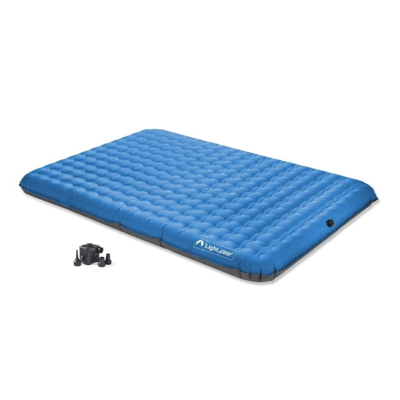 Open Box Lightspeed Outdoors Deluxe 2 Person PVC-Free Air Bed, Adjustable Firmness, Battery Operated Electric Pump Included, Blue, Full Size