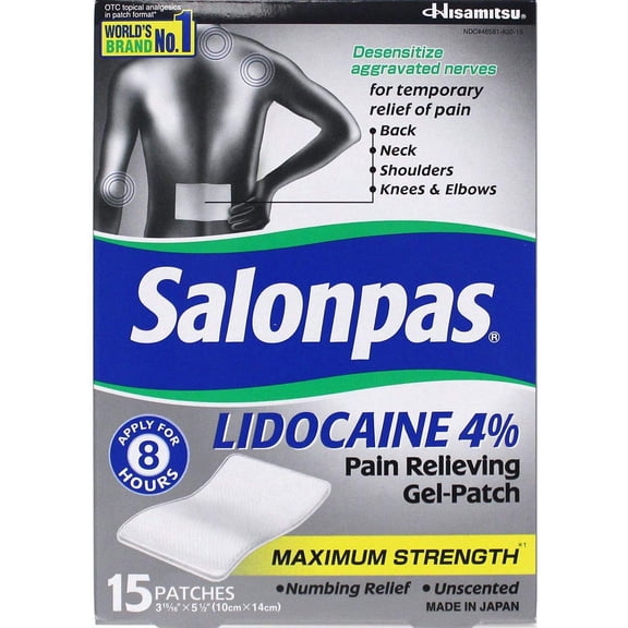 Salonpas Licodaine Pain Relieving Maximum Strength Gel Patch 15 Patches - 2 Pack