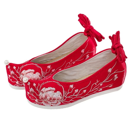

1 Pair Chinese Style Embroidery Slippers Fashionable Wedge Heel Hanfu Shoes