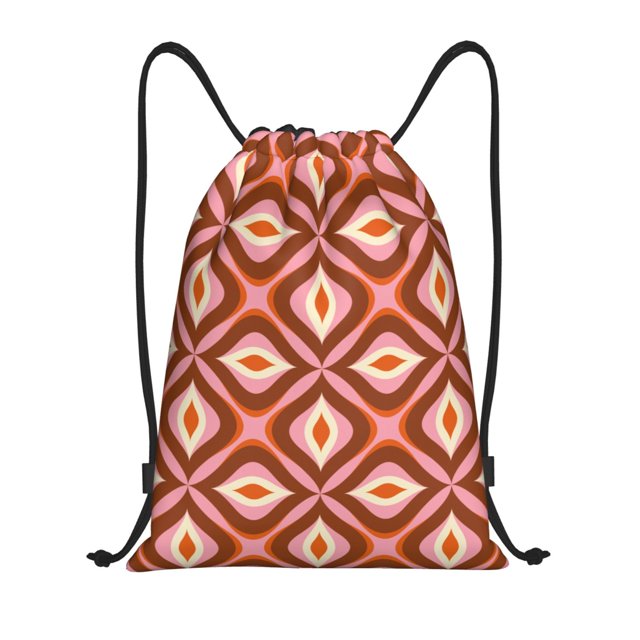 Xecao 70s Retro Style Pattern Sports Drawstring Backpack - String Swim Gym Bag with Wet Proof Pocket for Women&Men-Medium