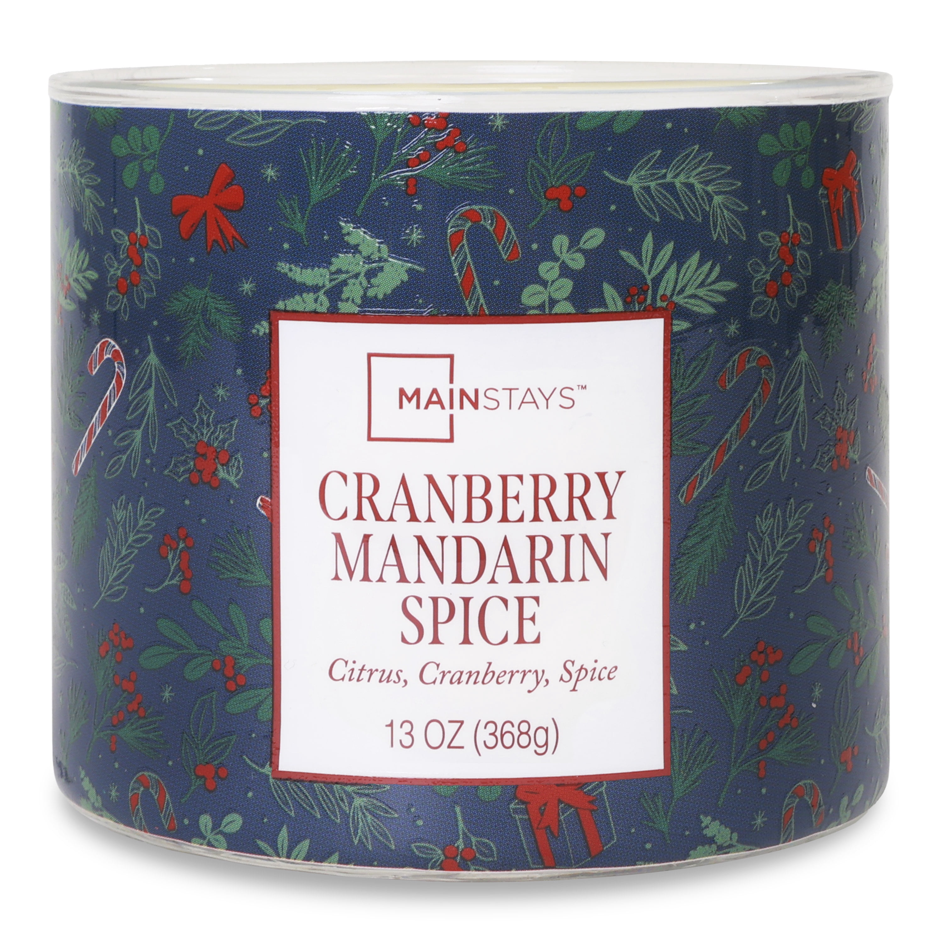 Mainstays 3-Wick Cranberry Mandarin Scented Holiday Candle, Blue Garland, 13oz.