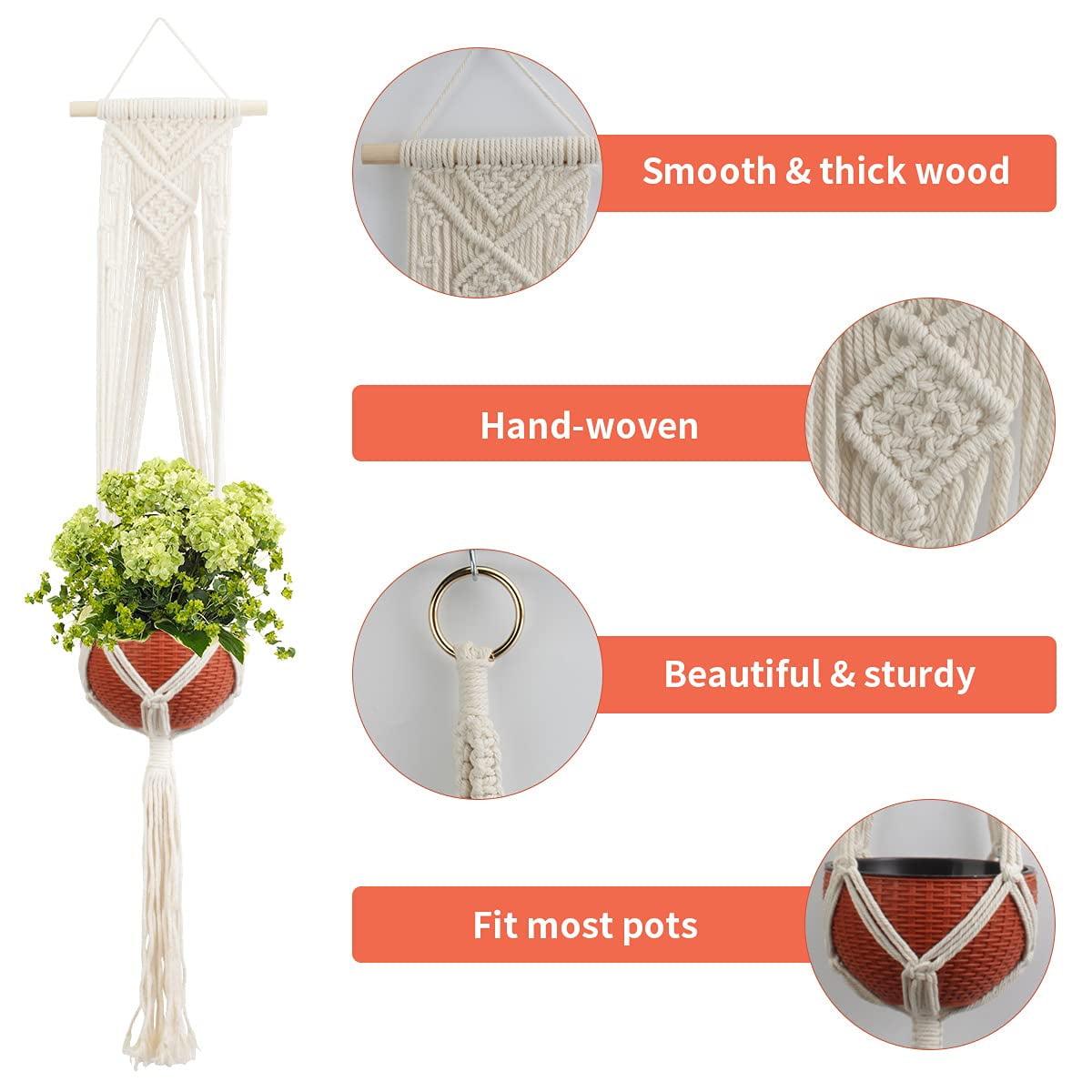EHWINE 5 Pack Hanging Planter, Macrame Plant Hanger Tall Handmade Indoor Plant Stand Hanging Planters for Indoor Plants Flower Pots Holder Stand for Indoor Outdoor Boho Home Decor