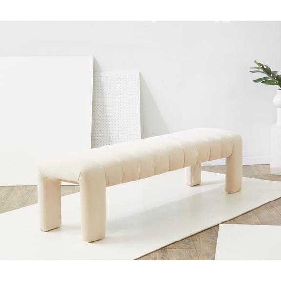SAFAVIEH Couture Bellisima Solid Tufted Velvet Modern Bench, Cream