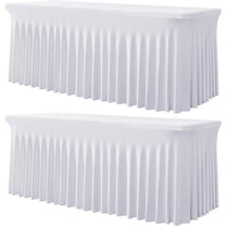 2 Pack White Spandex Tablecloths for 4 ft Rec Tables Stretch Table Cloths 4 Foot Fitted Table Cover with Skirt for Parties Weddings Birthday Banquet  Shower