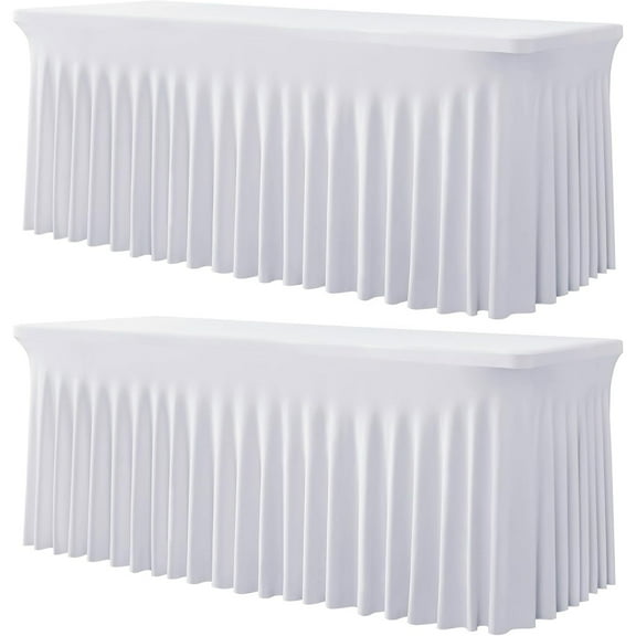 2 Pack White Spandex Tablecloths for 4 ft Rec Tables Stretch Table Cloths 4 Foot Fitted Table Cover with Skirt for Parties Weddings Birthday Banquet  Shower