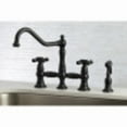 thumbnail image 3 of Kingston Brass KS3270AXBS Restoration 8" Bridge Kitchen Faucet with Sprayer, Matte Black, 3 of 5
