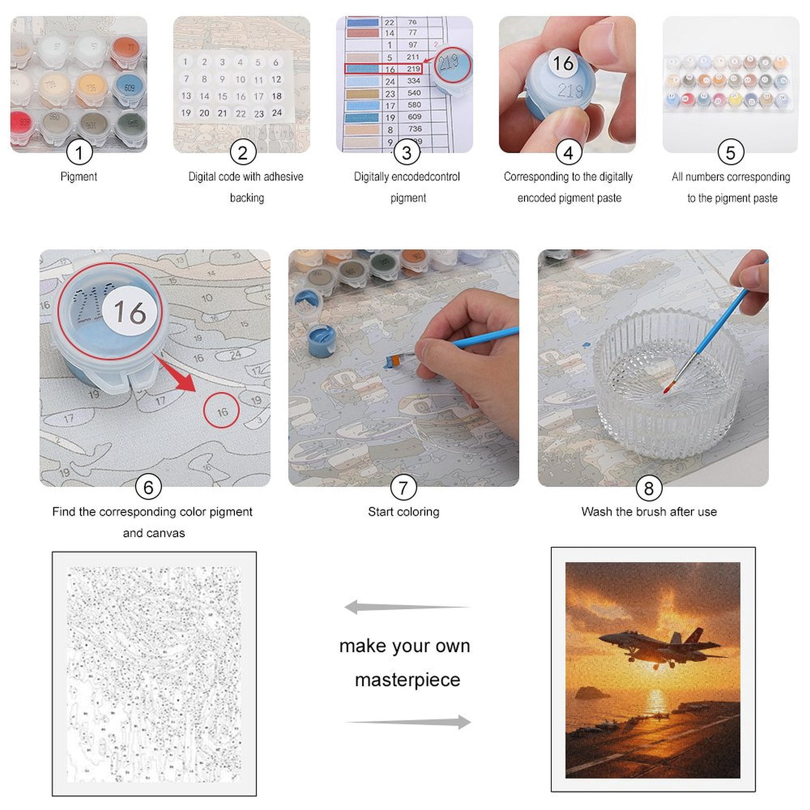 Paint By Numbers Kit for Adults Beginner - DIY Jet Carrier Sunset Sky Ocean Flight Canvas Painting Kits for Adults, Frameless Paint By Number for Adults for Home Wall Decor 16x20 Inch