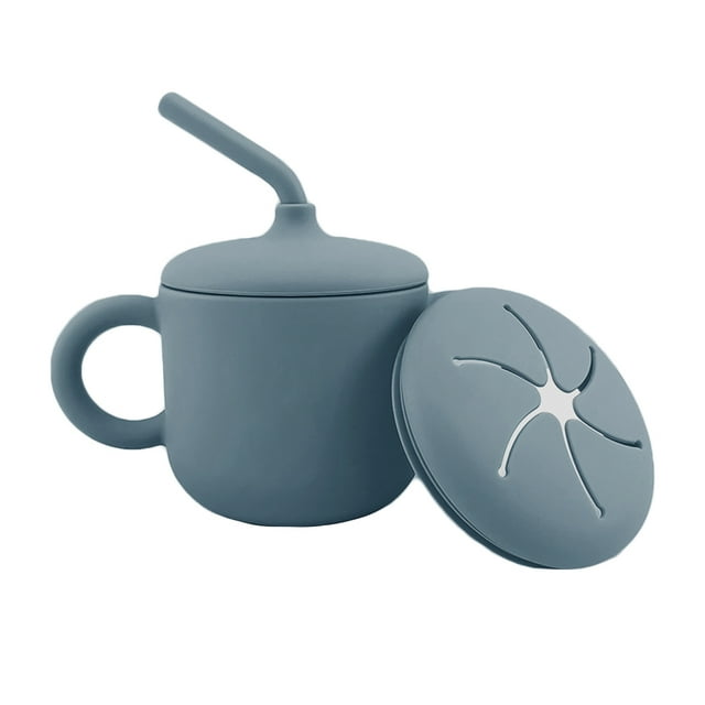 Tazas Vasos de silicona 2 en 1 para bebés con pajita y tapa para taza de refrigerio Vasos de silicona para bebés pequeños Taza de entrenamiento con asas Vaso con pajita a prueba de derrames Sin BPA Ap Abanopi Tazas