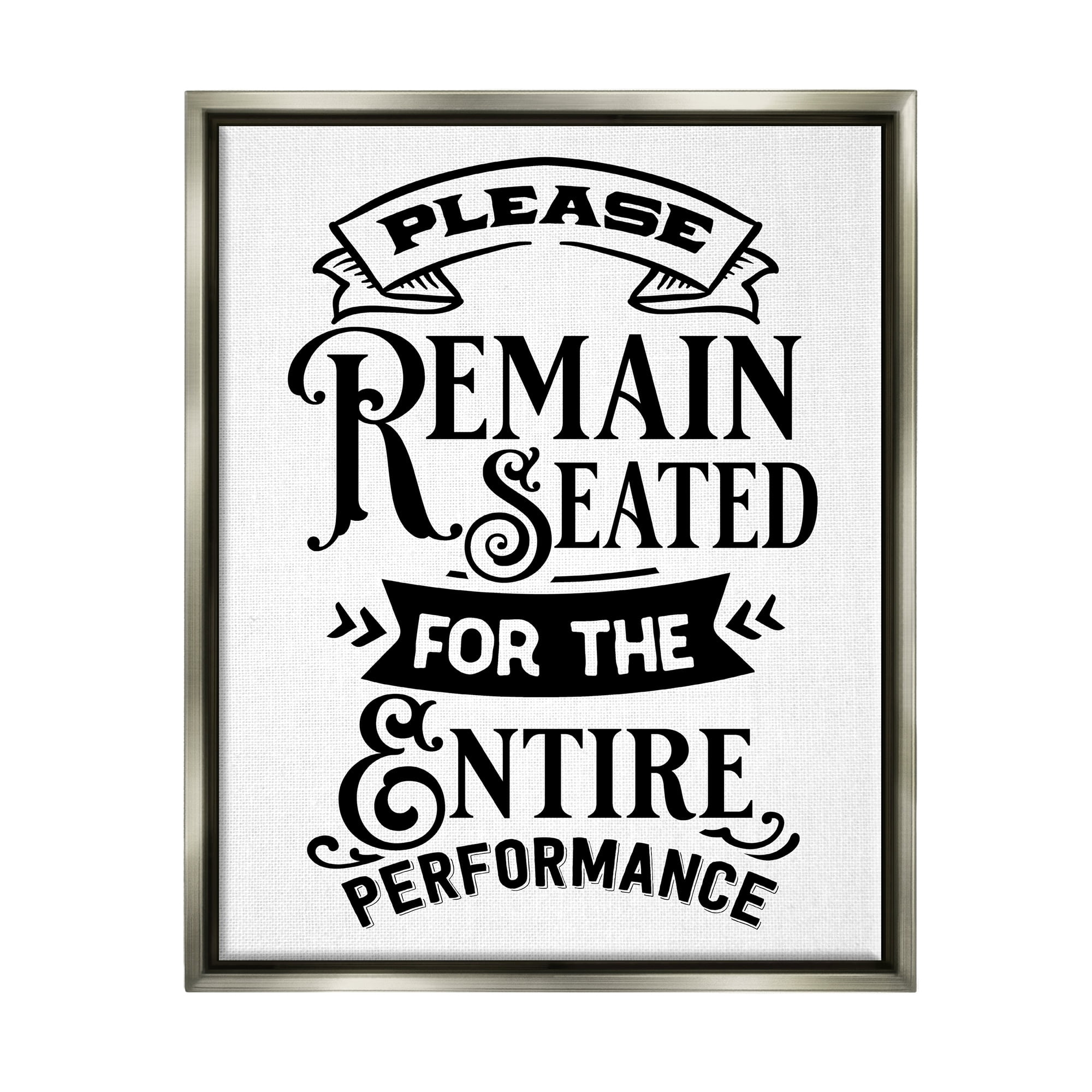 Stupell Industries Please Remain Seated Humorous Vintage Bathroom Saying Graphic Art Luster Gray Floating Framed Canvas Print Wall Art, Design by Lettered and Lined