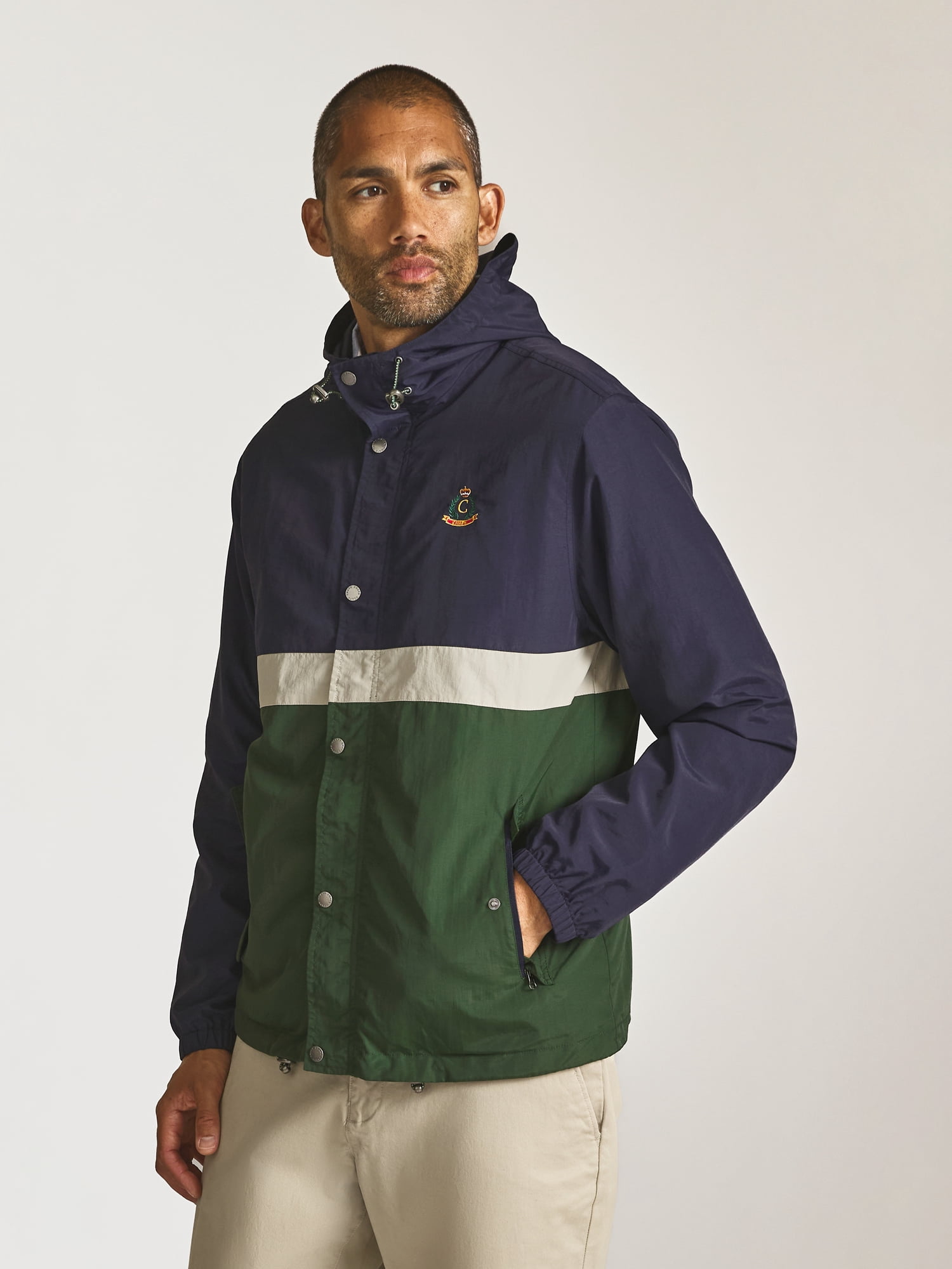 Chaps Men’s and Big Men’s Heritage Colorblocked Hooded Rain Jacket, Sizes S–2XL