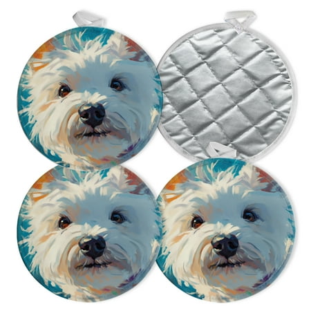 

4 PCS Pot Holders for Kitchen Potholders Sets with Hook for Oven Cooking Baking Adorable White West Highland White Terrier Dog