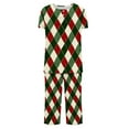 thumbnail image 6 of REORIAFEE Lounge Outfits for Women Christmas 2 Piece Plus Size Pajama Short Sleeve Top and Capri Pant Plaid Soft Sleepwear Green S-3XL, 6 of 6