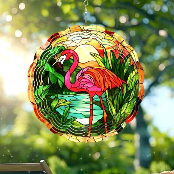 Sinkoo Wind Spinners Outdoor Flamingo, 10 inch 3D Kinetic Hanging Sculpture, Stainless Steel Wind Spinner, Unique Gifts for Women Men, for Outside Garden Patio Yard Decor
