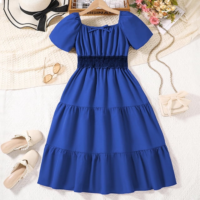 LOVZFMLL Robe à Manches Courtes Imprimée pour Tout-Petits Enfants Robe Évasée Extensible