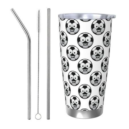 

Zeuib Happy Soccer Printed 20oz Stainless Steel Insulated Car Cup Stainless Steel Thermal Cup Vacuum Insulated Leak-proof Travel Mug Cup-Straw Three-piece Set