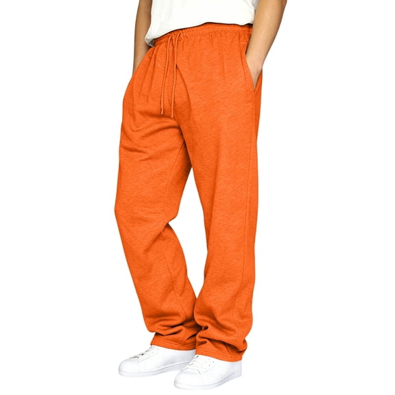 Fabrcox Orange Baggy Sweatpants for Men Elastic Waist Drawstring Straight Leg Sweatpants Men Running Workout Casual Fall Winter Lounge Pants for Men with Pockets XXL