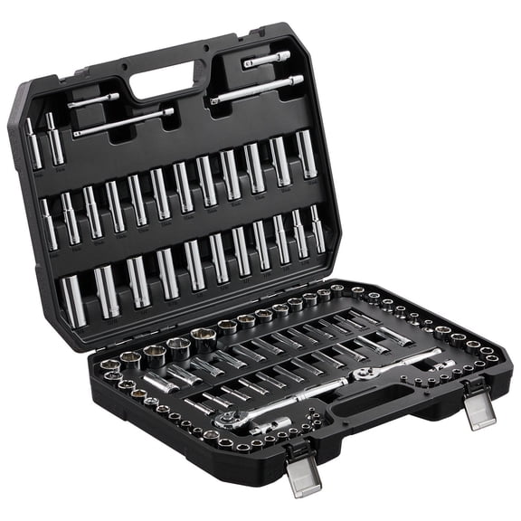 106-Pc Mechanics Socket Set  1/4" & 3/8" Drive  6-Point SAE/Metric Sockets (Standard & Deep) 5/32-1 inch & 5-19 mm  Ratchet, Adapters, Extensions, Case Included