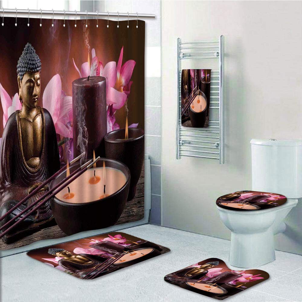 PRTAU Candle Exotic Floral Zen Faith Mystic Golden 5 Piece Bathroom Set