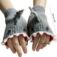 thumbnail image 4 of Aellinatey Knitted Glove Winter Half Finger Mitten Stretchy Cartoon Shark Riding Glove, 4 of 13