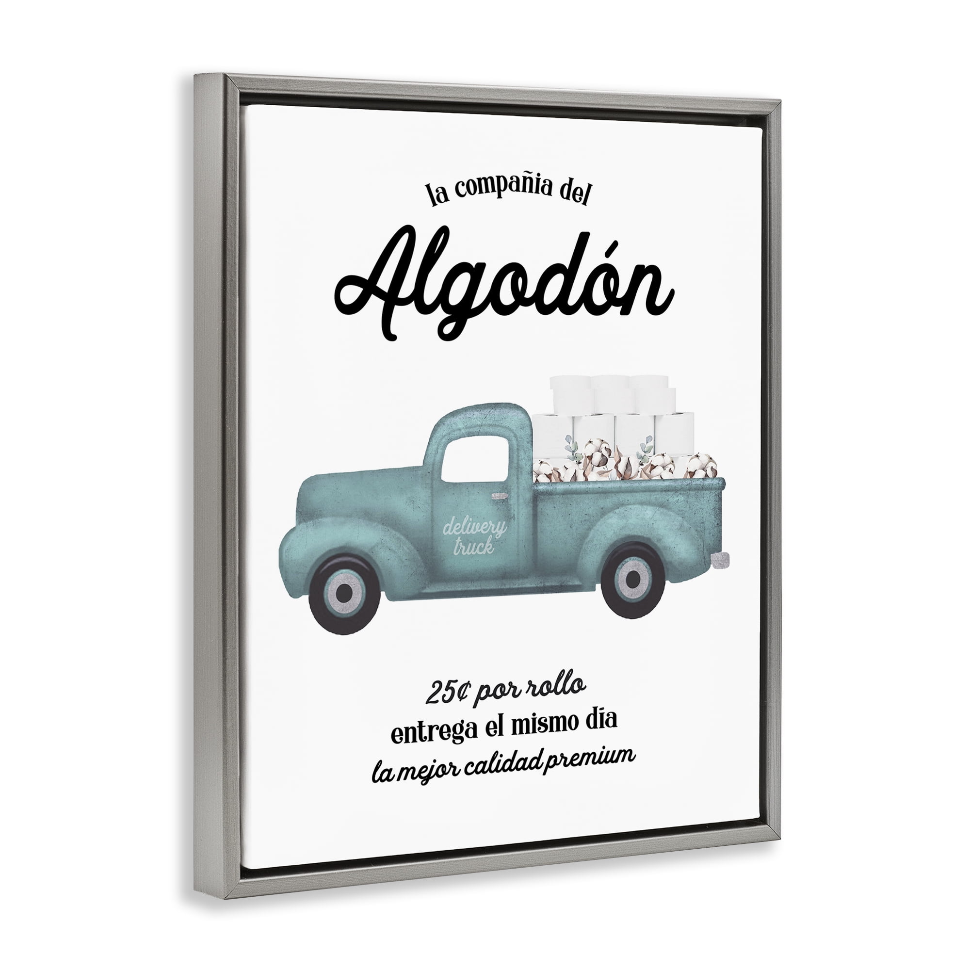 Stupell Industries Algodón Baño Camión Azul Bath & Laundry Painting Gray Floater Framed Art Print Wall Art, 25 x 31