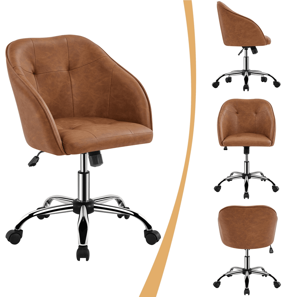 Alden Design Adjustable Swivel Velvet Desk Chair for Home Office, Retro Brown