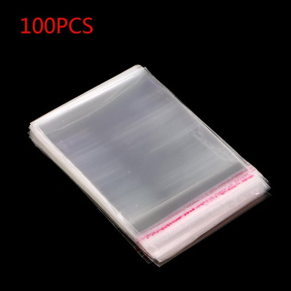 WE-POLUJ 100Pcs Clear Resealable Plastic Bag Self Adhesive Sealing OPP Cellophane Bag