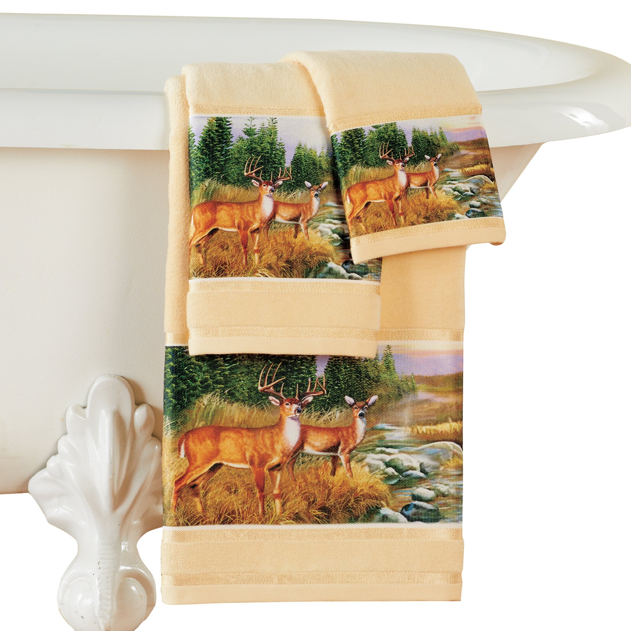 Collections Etc Woodland Deer 3Piece Cotton Bathroom Towel Set