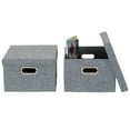 thumbnail image 3 of Household Essentials Storage Bins with Lids and Chromed Grommet Handles, Set of 2, Textured Linen Look, Gray, 3 of 6