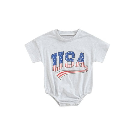 

Infant Baby Girl Boy 4th of July Outfit Short Sleeve Romper Letter Onesie Summer One Piece Jumpsuit