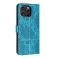thumbnail image 3 of For Apple iPhone 16 Pro 6.3" Flower Embossed Buckle Case, Card Slots/Pocket, PU Leather Flip Wallet Case With Short Wrist Strap,Blue,For iPhone 16 Pro, 3 of 7
