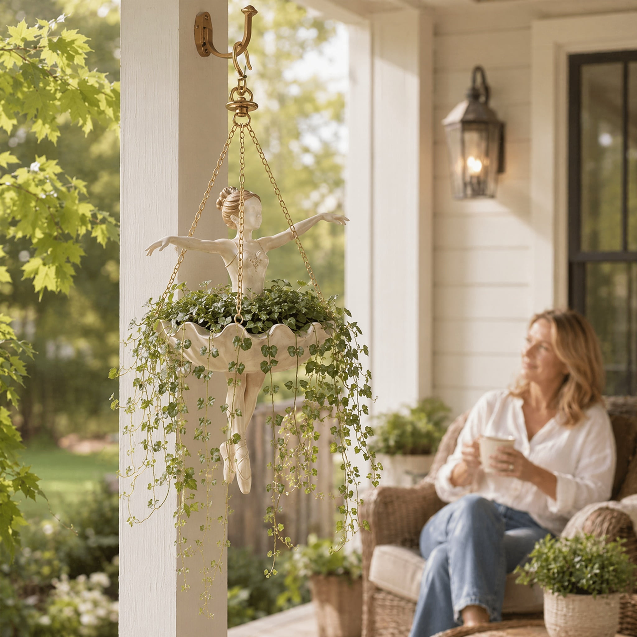 Ballet Dancer Hanging Planter, Detailed Ballerina Figurine Hanging Plant Pot, Functional Decorative Basket for Trailing Greenery, Birthday Holiday Gift for Gardeners