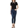 thumbnail image 2 of INSPIRE CHIC Women's Tie Neck Ruffle Mesh Panel Semi Sheer Short Sleeve Blouse Black XS, 2 of 6