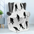 thumbnail image 4 of Hockey Soft Flannel Fleece Throw Blanket, Monochrome Pattern Player Silhouettes in Different Positions Sticks, Cozy Plush for Indoor and Outdoor Use, 50" x 60", Black White, by Ambesonne, 4 of 5