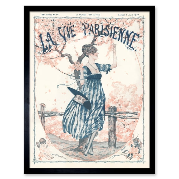 Vintage French Fashion La Vie Parisienne Peach Tree Flowers Magazine Cover Art Print Framed Poster Wall Decor 12x16 inch