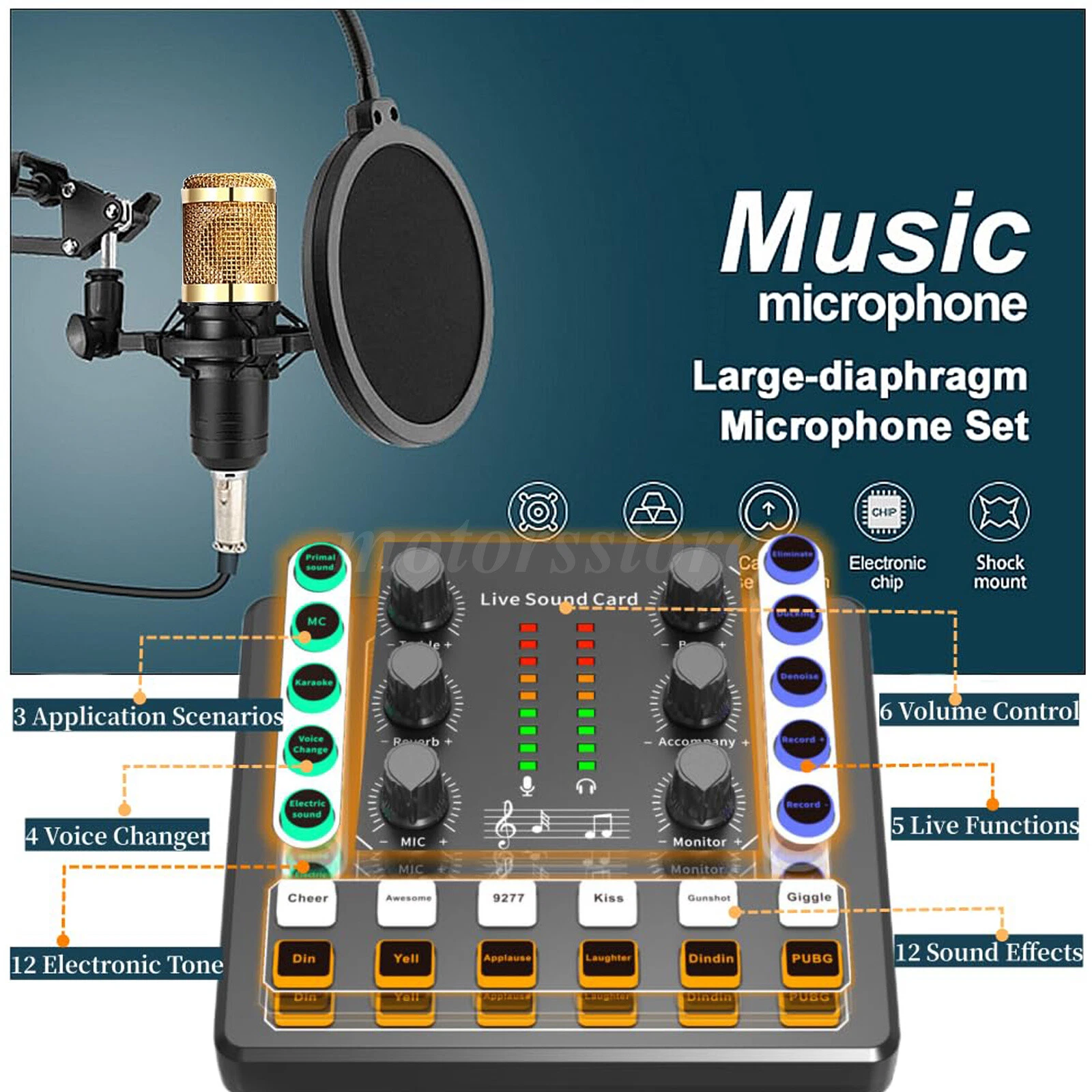 Complete Home Studio Recording Kit Mixer Condenser Microphones for Music Podcast