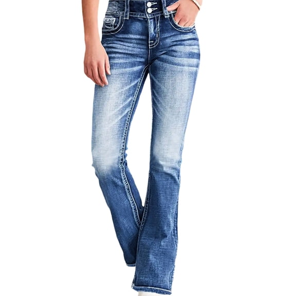 Women's Flare Butt Lifting Bootcut Stretchy Fall Winter Leg Jeans for Casual Blue S