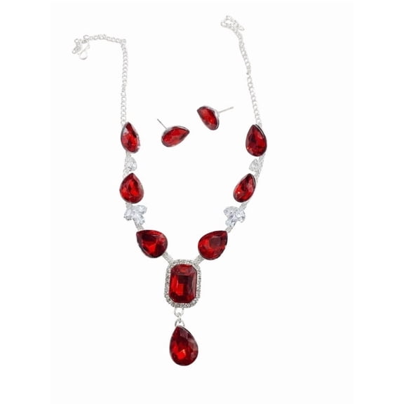 RK Art Jewelry - Women's Red Crystal Necklace Set with Earrings, Statement Jewelry for Wedding, Party & Festive Wear