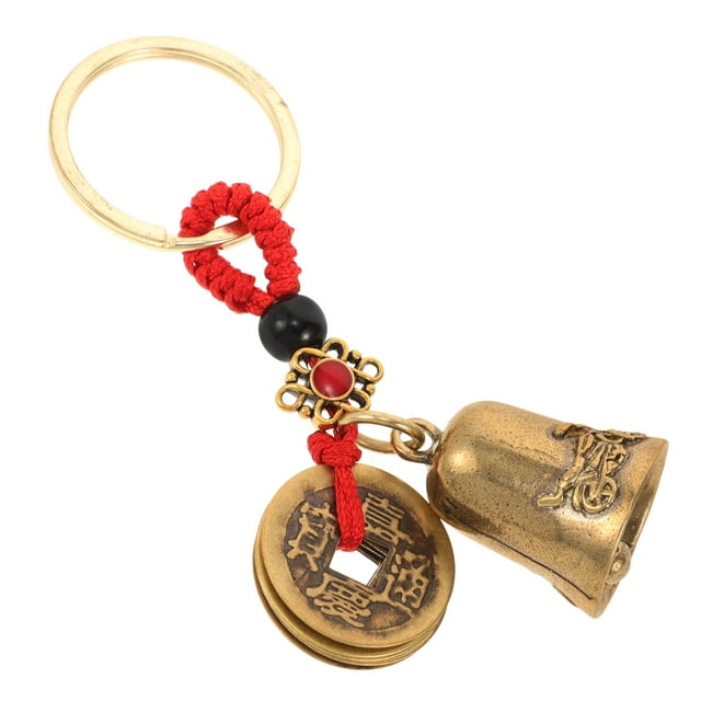 Miangastore Creative Key Ring with Bell Copper Cash Charms Ornament Keychain for Car Bag Chinese Traditional Pendant Keychain Decoration