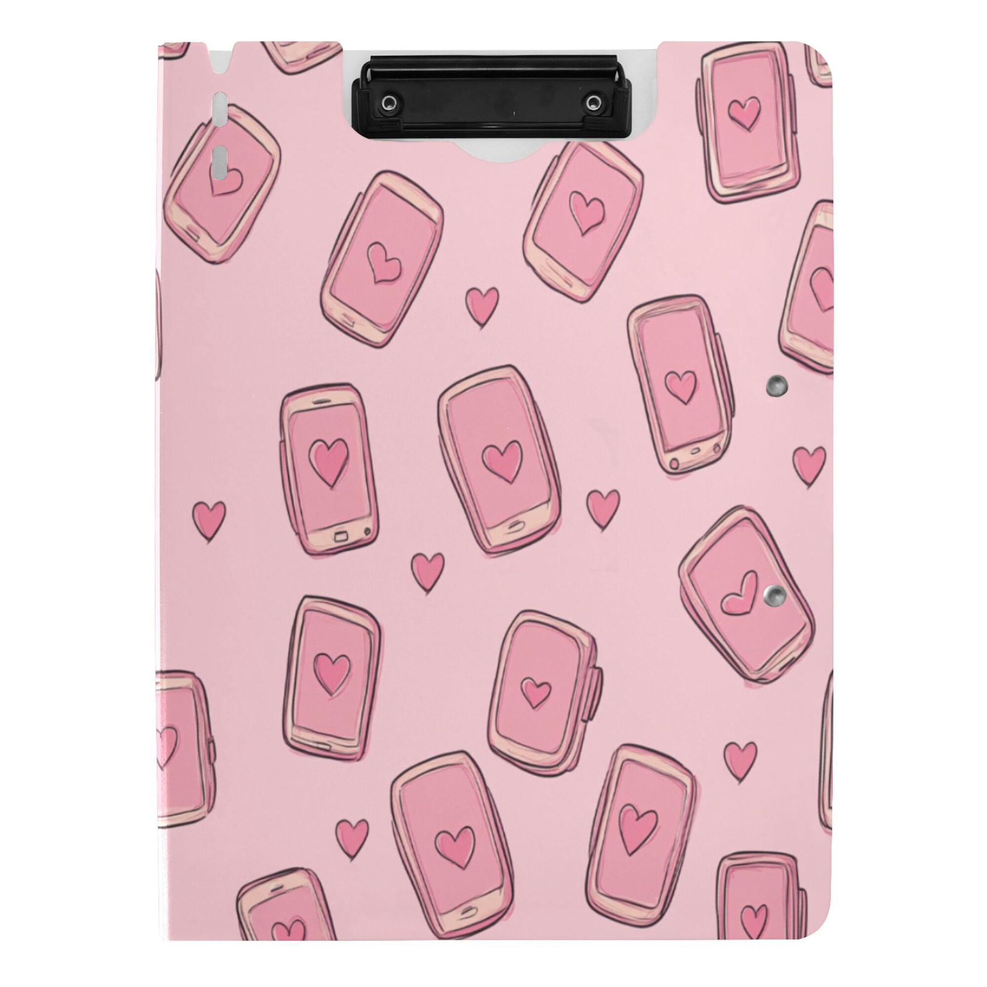 FORMRS A4 Clipboard Folder with Pen Holder Horizontal Foldable School Office Binder, Phones and Hearts
