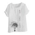 thumbnail image 4 of Cmfcve Women's Plus Size Tee Shirt Short Sleeve Round Neck Cotton Linen Tops Printed Henley Button Blouse, 4 of 5
