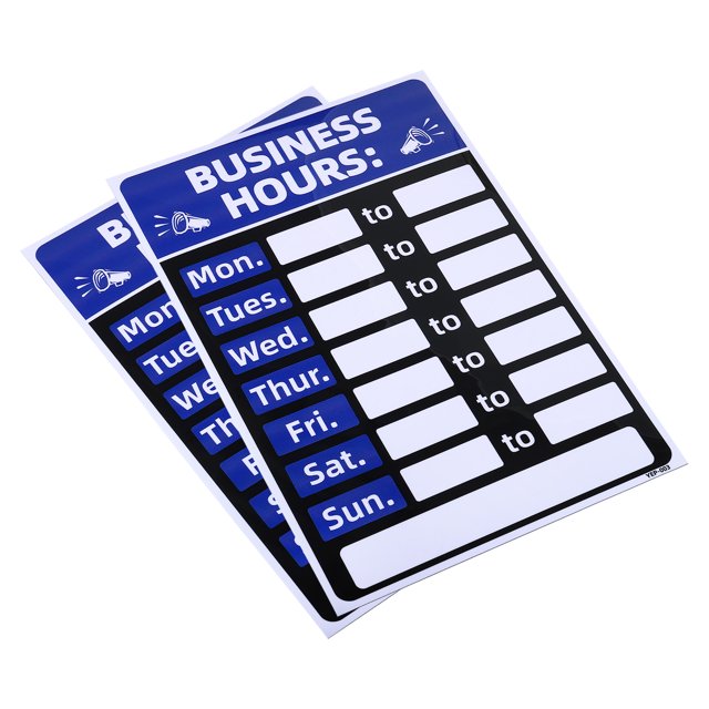 Unique Bargains Business Hour Sign PVC Self Adhesive Operation Hour Sticker Blue 2 Pack