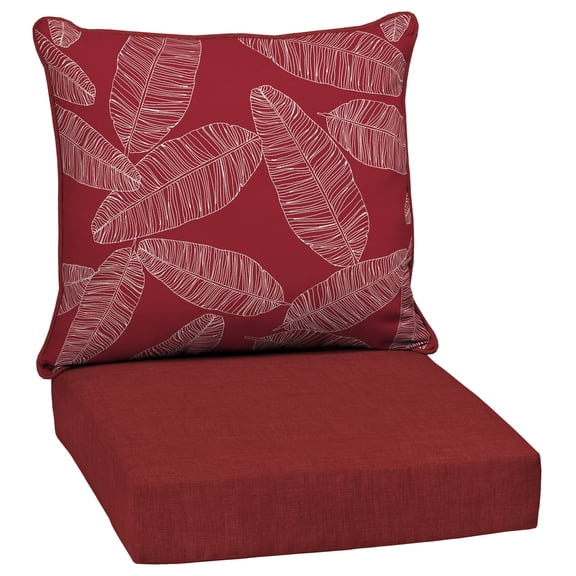ARDEN Outdoor Deep Seat Cushion Set, 24 x 24, Water Repellant, Fade Resistant, Deep Seat Bottom & Back Cushion, Red Leaf Palm